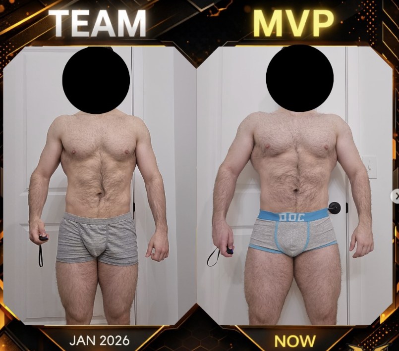 MVP client before and after physique transformation